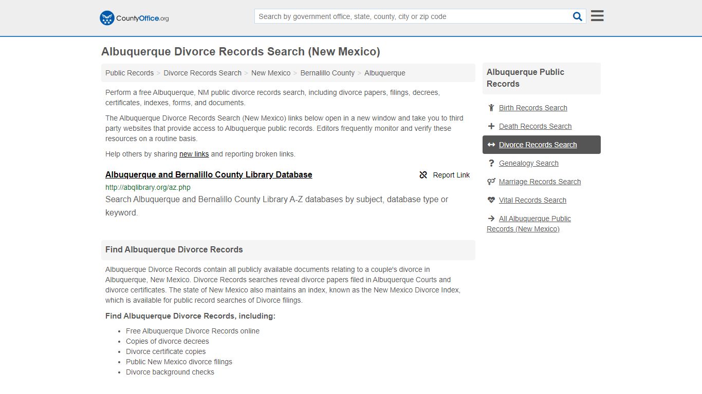 Albuquerque Divorce Records Search (New Mexico) - County Office